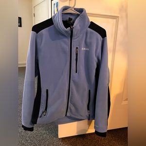 EMS light blue, and black fleece jacket.